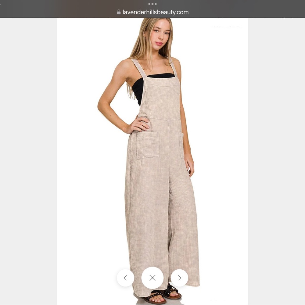 Beige Wide-Leg Overalls